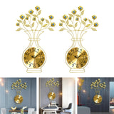 Maxbell Metal Wall Clock Decor Leaves Wall Ornament Vase Home Hallway Bedroom Metal Dial