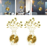 Maxbell Metal Wall Clock Decor Leaves Wall Ornament Vase Home Hallway Bedroom Metal Dial