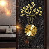 Maxbell Metal Wall Clock Decor Leaves Wall Ornament Vase Home Hallway Bedroom Metal Dial