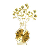 Maxbell Metal Wall Clock Decor Leaves Wall Ornament Vase Home Hallway Bedroom Metal Dial