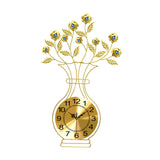 Maxbell Metal Wall Clock Decor Leaves Wall Ornament Vase Home Hallway Bedroom Metal Dial