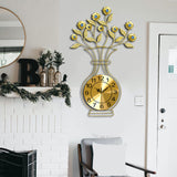Maxbell Metal Wall Clock Decor Leaves Wall Ornament Vase Home Hallway Bedroom Metal Dial