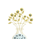 Maxbell Metal Wall Clock Decor Leaves Wall Ornament Vase Home Hallway Bedroom Glass Dial