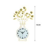 Maxbell Metal Wall Clock Decor Leaves Wall Ornament Vase Home Hallway Bedroom Glass Dial