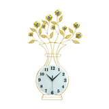 Maxbell Metal Wall Clock Decor Leaves Wall Ornament Vase Home Hallway Bedroom Glass Dial