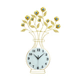 Maxbell Metal Wall Clock Decor Leaves Wall Ornament Vase Home Hallway Bedroom Glass Dial