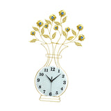Maxbell Metal Wall Clock Decor Leaves Wall Ornament Vase Home Hallway Bedroom Glass Dial