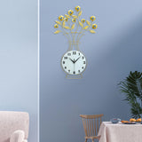 Maxbell Metal Wall Clock Decor Leaves Wall Ornament Vase Home Hallway Bedroom Glass Dial