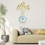 Maxbell Metal Wall Clock Decor Leaves Wall Ornament Vase Home Hallway Bedroom Glass Dial