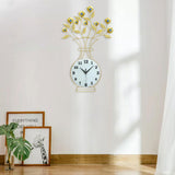 Maxbell Metal Wall Clock Decor Leaves Wall Ornament Vase Home Hallway Bedroom Glass Dial