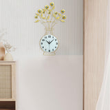 Maxbell Metal Wall Clock Decor Leaves Wall Ornament Vase Home Hallway Bedroom Glass Dial