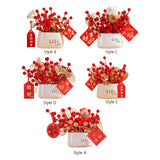 Maxbell Red Berries Bouquet Flower Arrangement Potted Plants for New Year Decoration Style A