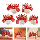Maxbell Red Berries Bouquet Flower Arrangement Potted Plants for New Year Decoration Style A