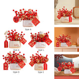 Maxbell Red Berries Bouquet Flower Arrangement Potted Plants for New Year Decoration Style A