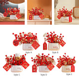 Maxbell Red Berries Bouquet Flower Arrangement Potted Plants for New Year Decoration Style A