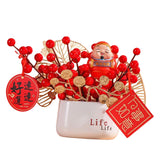 Maxbell Red Berries Bouquet Flower Arrangement Potted Plants for New Year Decoration Style A