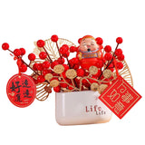 Maxbell Red Berries Bouquet Flower Arrangement Potted Plants for New Year Decoration Style A