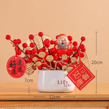 Maxbell Red Berries Bouquet Flower Arrangement Potted Plants for New Year Decoration Style A