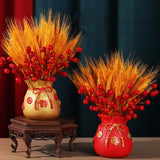 Maxbell Chinese Bag Shape Dried Flower Vase Pot Desktop Bonsai Ornament for Events Red