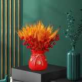Maxbell Chinese Bag Shape Dried Flower Vase Pot Desktop Bonsai Ornament for Events Red