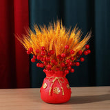 Maxbell Chinese Bag Shape Dried Flower Vase Pot Desktop Bonsai Ornament for Events Red