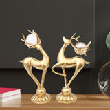 Maxbell 2x Modern Deer Figurines Reindeer Sculptures Animal Couple Elk Resin Statues
