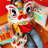 Maxbell Lion Throw Pillow Case Chinese New Year Cushion Cover for Sofa Pink 42cmx42cm