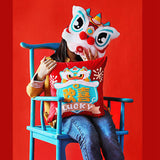 Maxbell Lion Throw Pillow Case Chinese New Year Cushion Cover for Sofa Pink 42cmx42cm
