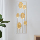 Maxbell Metal Wall Decor Sculpture Corridor Farmhouse Leaves Wall Art Line Drawing Round Leaf Left