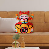 Maxbell Embroidered Cushion Case Farmhouse Holiday Happy New Year Throw Pillow Cover God of Wealth42x39cm