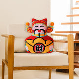 Maxbell Embroidered Cushion Case Farmhouse Holiday Happy New Year Throw Pillow Cover God of Wealth42x39cm