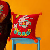 Maxbell Chinese New Year Rabbit Pillow Cover for Spring Festival Decoration Style A