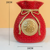 Maxbell Flower Vase Bouquet Holder Artwork Blessing Bag Shape Statue for Tabletop Red