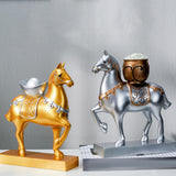 Maxbell Horse Statue Resin Figurine Sculpture Art Craft for Home Desk Decoration Aureate Style A