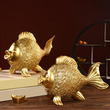 Maxbell 2 Pieces Chinese Goldfish Sculpture Figurine Desktop Decorative Cabinet