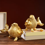 Maxbell 2 Pieces Chinese Goldfish Sculpture Figurine Desktop Decorative Cabinet