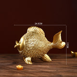 Maxbell 2 Pieces Chinese Goldfish Sculpture Figurine Desktop Decorative Cabinet