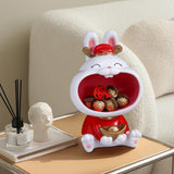 Maxbell Chinese New Year Rabbit Statue Art Figurines Resin for Home Snack Chains Style A