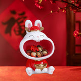 Maxbell Chinese New Year Rabbit Statue Art Figurines Resin for Home Snack Chains Style A