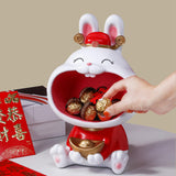 Maxbell Chinese New Year Rabbit Statue Art Figurines Resin for Home Snack Chains Style A