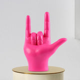 Maxbell Love You Finger Gesture Statue Figurine Rock Hand Sculpture for Cabinet Pink