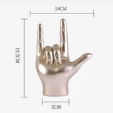 Maxbell Love You Finger Gesture Statue Figurine Rock Hand Sculpture for Cabinet Champagne