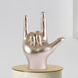Maxbell Love You Finger Gesture Statue Figurine Rock Hand Sculpture for Cabinet Champagne