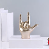 Maxbell Love You Finger Gesture Statue Figurine Rock Hand Sculpture for Cabinet Champagne