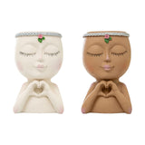 Maxbell Planter Pot Closed Eyes Outdoor Bowl Tabletop Decorative Face Shape Ornament White