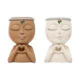 Maxbell Planter Pot Closed Eyes Outdoor Bowl Tabletop Decorative Face Shape Ornament White