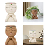 Maxbell Planter Pot Closed Eyes Outdoor Bowl Tabletop Decorative Face Shape Ornament White