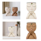 Maxbell Planter Pot Closed Eyes Outdoor Bowl Tabletop Decorative Face Shape Ornament White