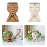 Maxbell Planter Pot Closed Eyes Outdoor Bowl Tabletop Decorative Face Shape Ornament White