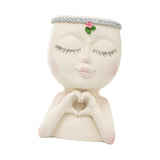 Maxbell Planter Pot Closed Eyes Outdoor Bowl Tabletop Decorative Face Shape Ornament White